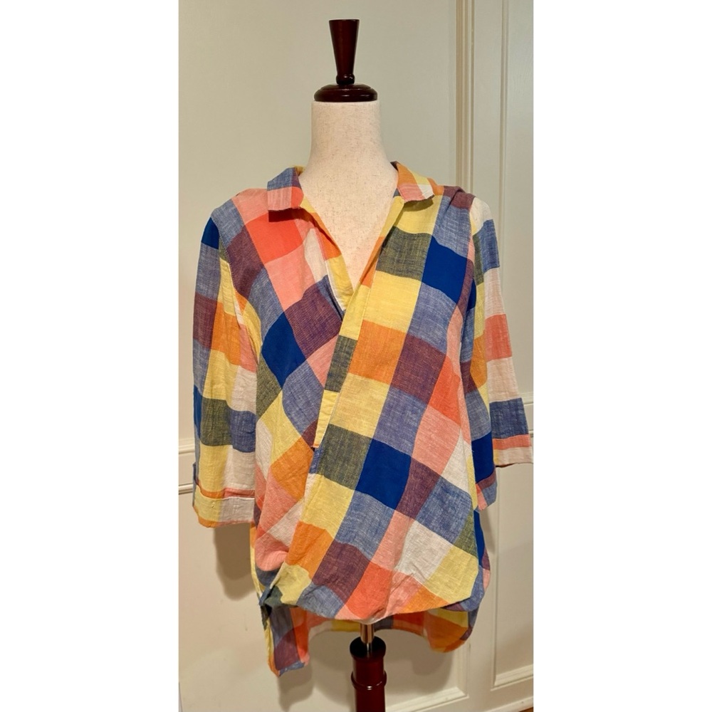 Hayden Los Angeles Oversized Cross Front Top Tunic Check Pattern Sz L